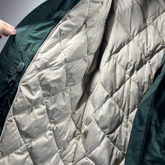 Vintage Eddie Bauer Men' Down Lined Parka Jacket Size L Solid Green Zip Pockets - Picture 10 of 15
